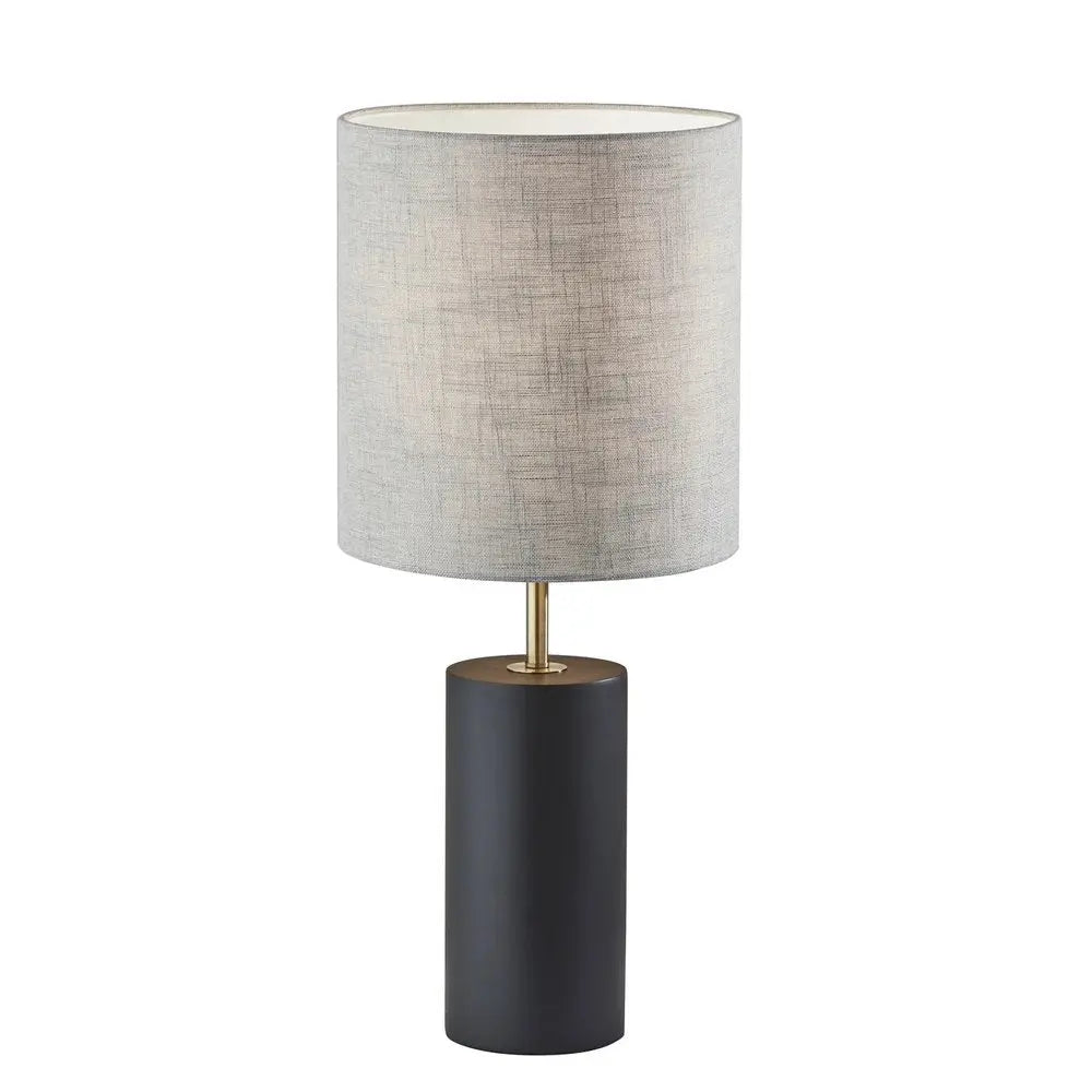 Black Wood Circular Block Table Lamp HomeRoots
