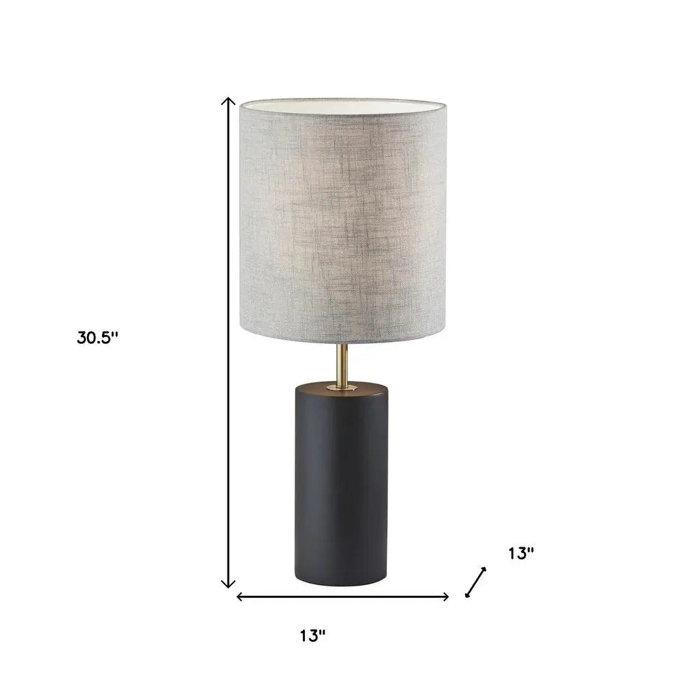 Black Wood Circular Block Table Lamp HomeRoots
