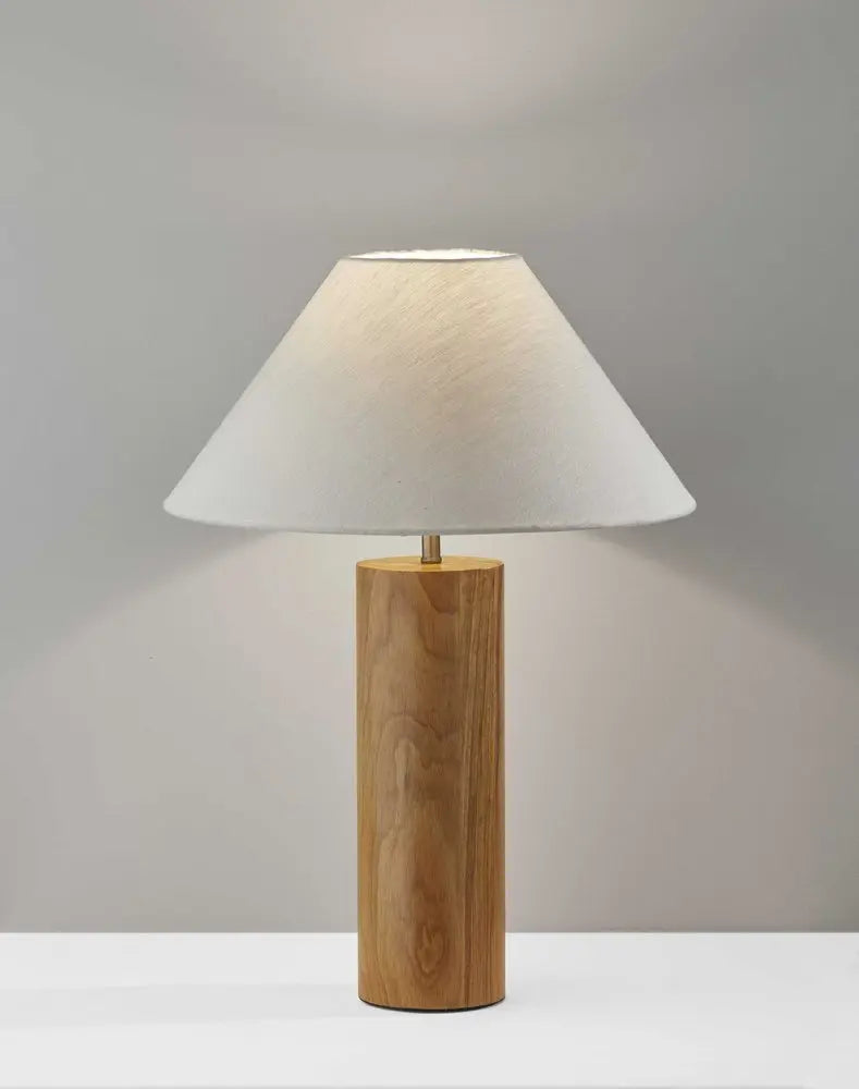 26" Natural Solid Wood Cylinder Table Lamp With White Cone Shade HomeRoots