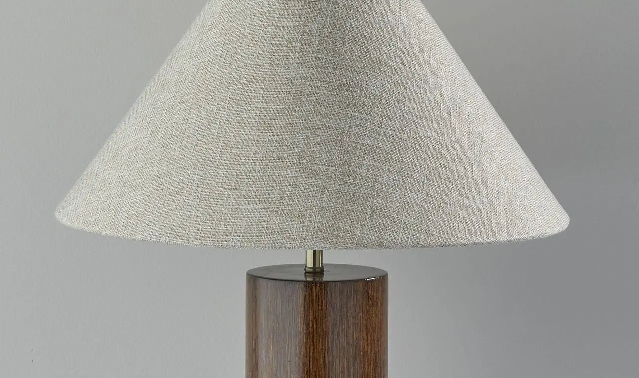 26" Natural Solid Wood Cylinder Table Lamp With White Cone Shade HomeRoots