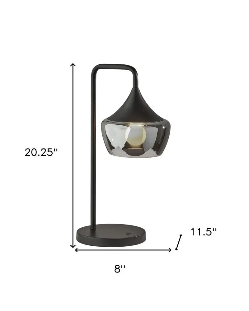 20" Black Metal Table Lamp With Black Metal And Smoked Glass Shade HomeRoots