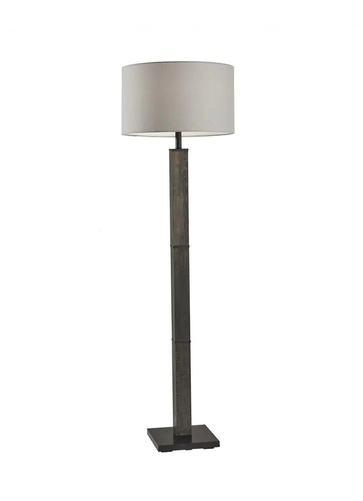 62" Black Wood And Metal Floor Lamp With Light Gray Fabric Drum Shade HomeRoots