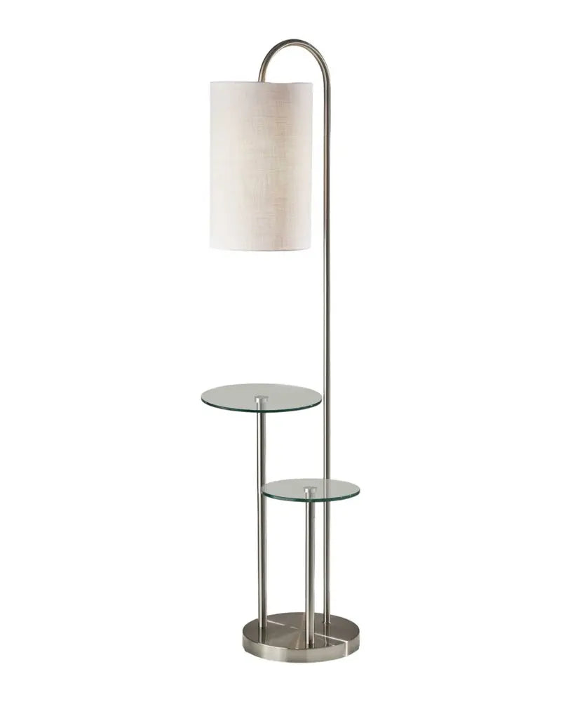 66" Silver Tray Table Floor Lamp With White Fabric Drum Shade HomeRoots