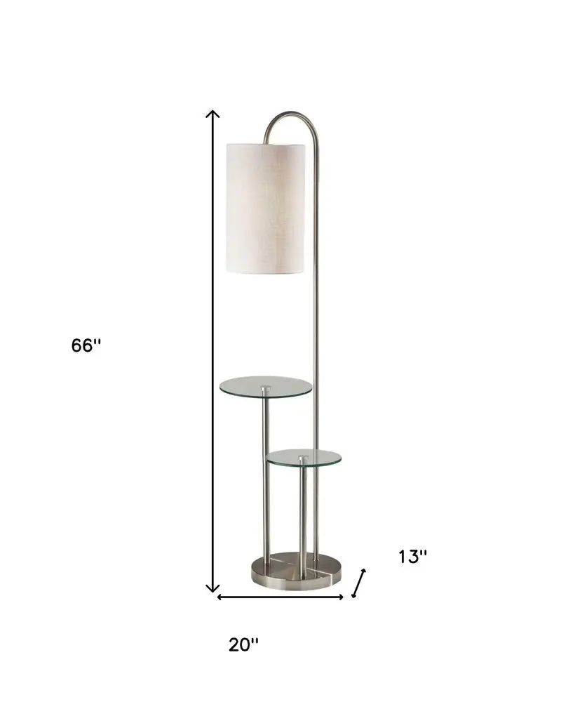 66" Silver Tray Table Floor Lamp With White Fabric Drum Shade HomeRoots