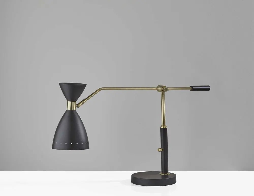 32" Black And Gold Metal Desk Lamp With Cinched Cone Shade HomeRoots