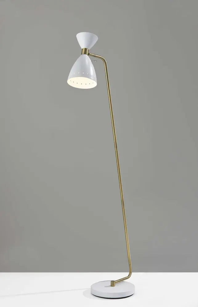 59" Gold And White Task Floor Lamp With White Metal Cone Shade HomeRoots