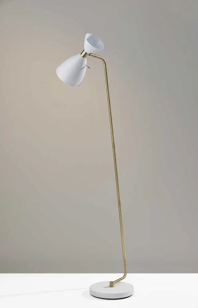 59" Gold And White Task Floor Lamp With White Metal Cone Shade HomeRoots