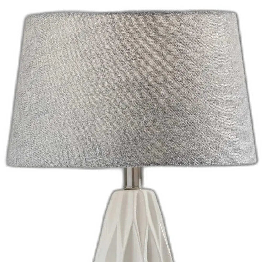 Set of Two 23" White Ceramic Bedside With Gray Drum Shade HomeRoots