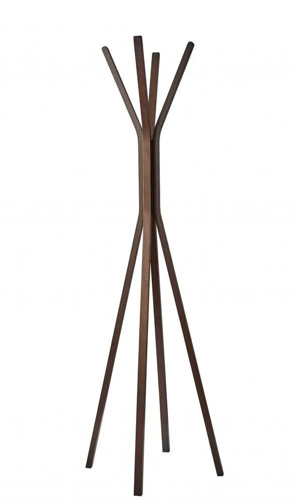 68" Brown Wood Four Hook Freestanding Coat Rack HomeRoots