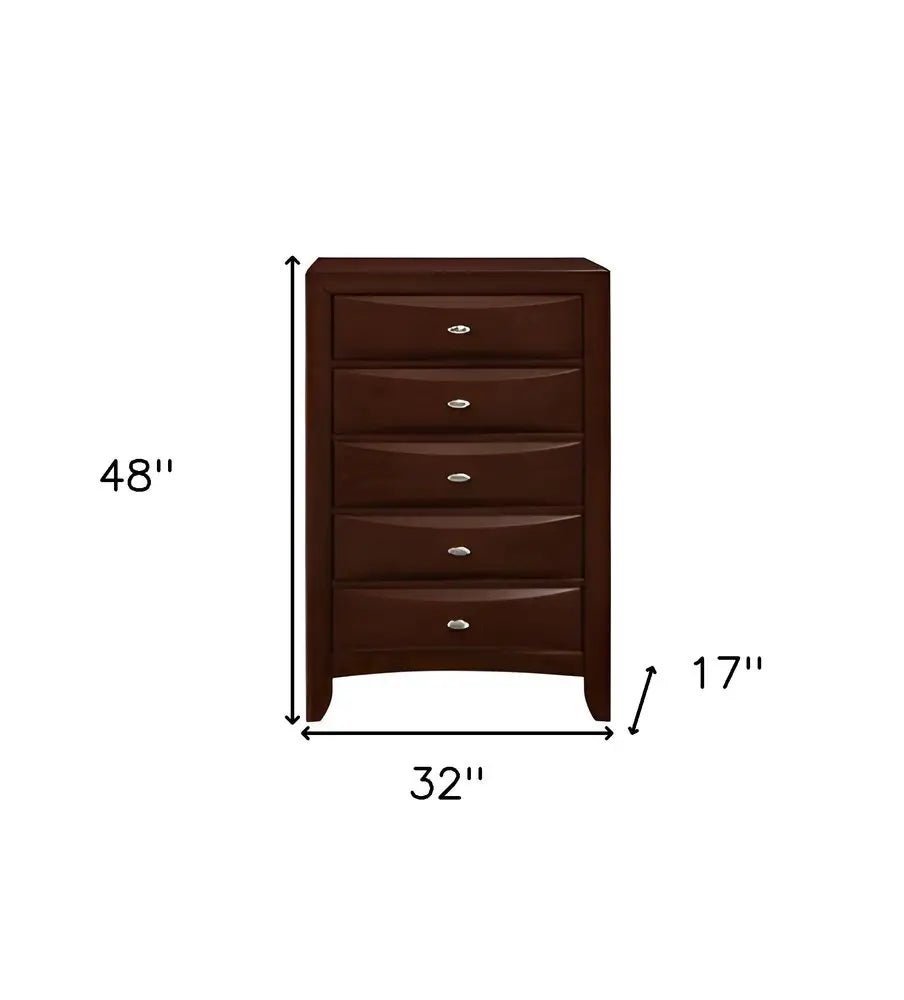 32" Espresso Solid Wood Five Drawer Chest HomeRoots
