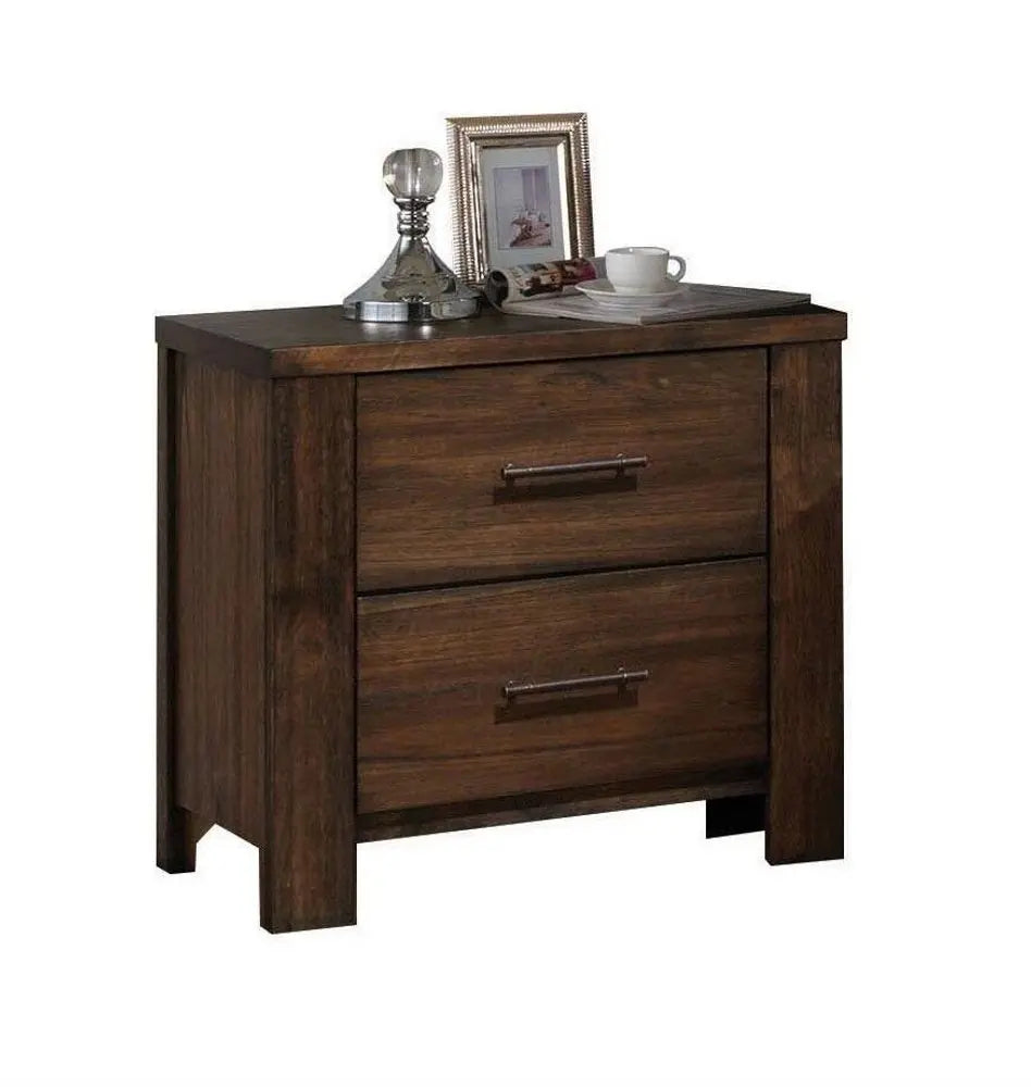 25" Brown Wood Two Drawer Nightstand HomeRoots