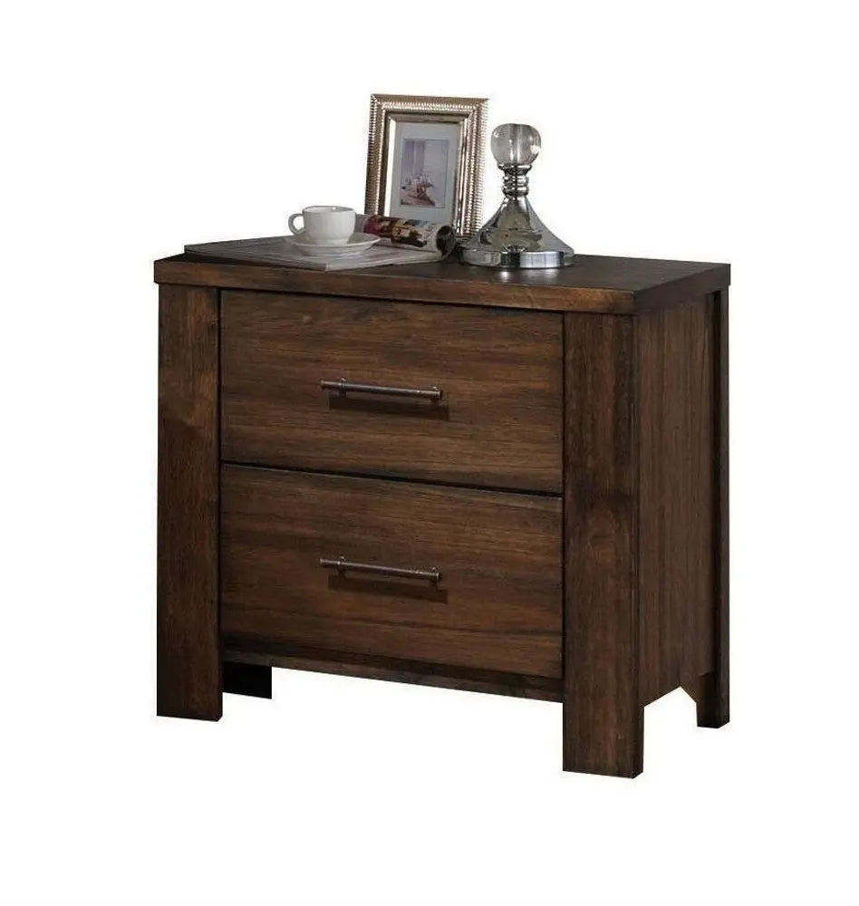 25" Brown Wood Two Drawer Nightstand HomeRoots