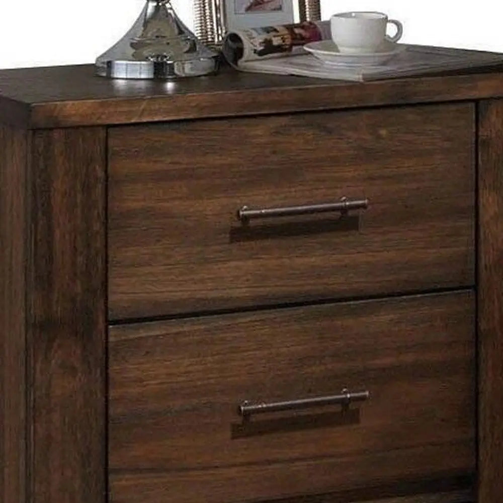 25" Brown Wood Two Drawer Nightstand HomeRoots