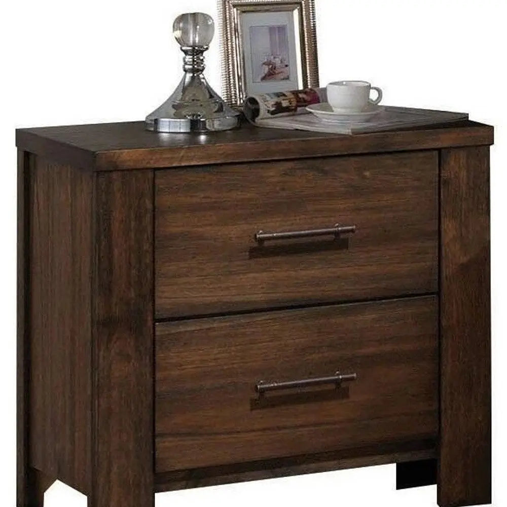 25" Brown Wood Two Drawer Nightstand HomeRoots