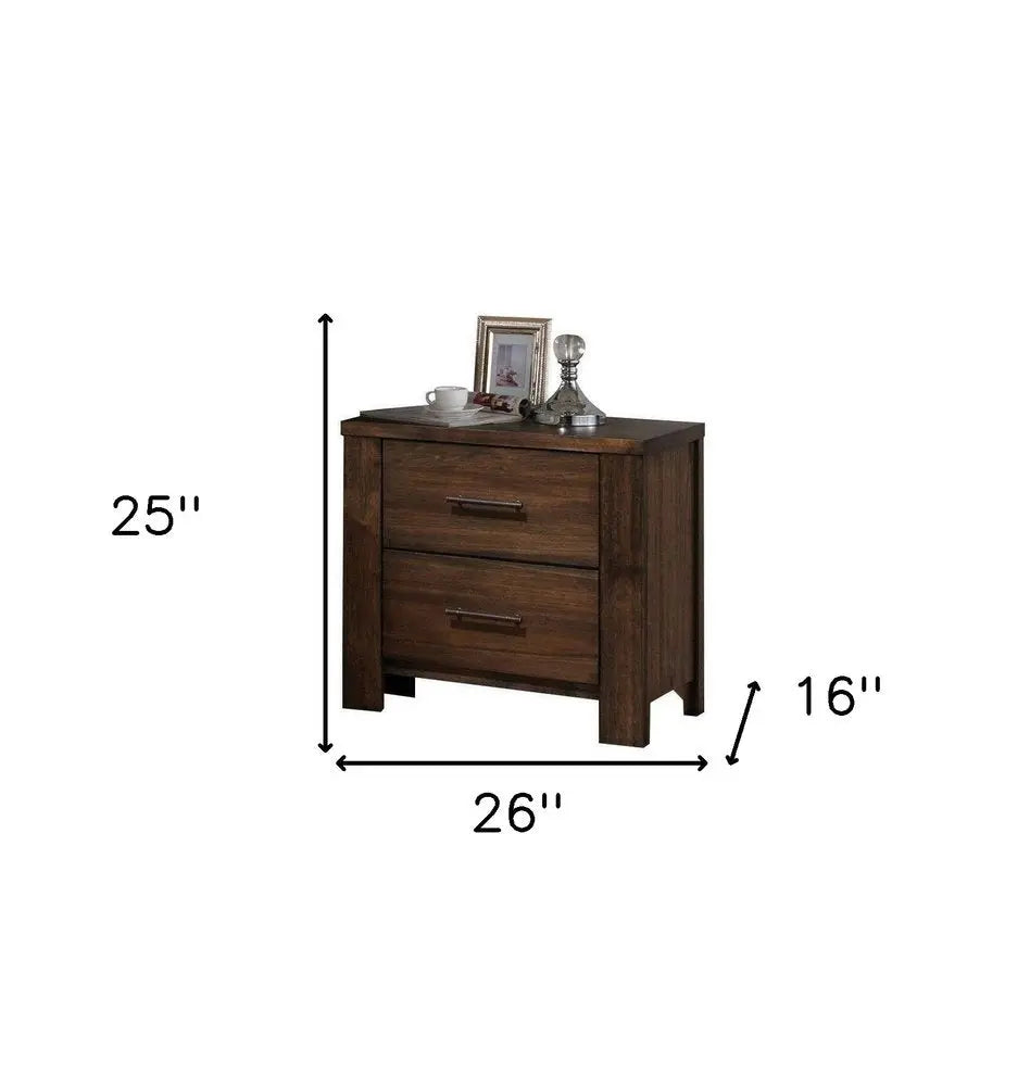 25" Brown Wood Two Drawer Nightstand HomeRoots
