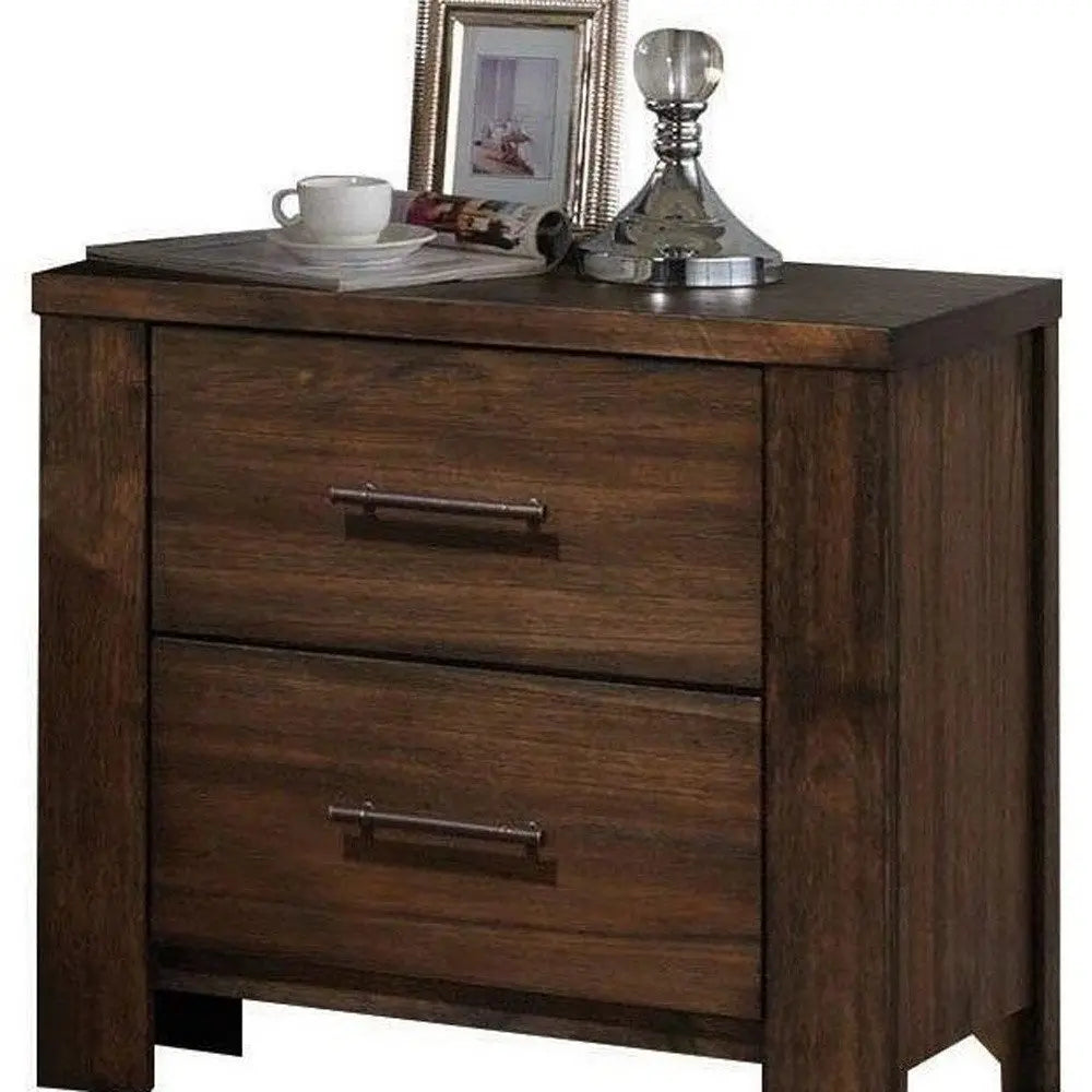 25" Brown Wood Two Drawer Nightstand HomeRoots
