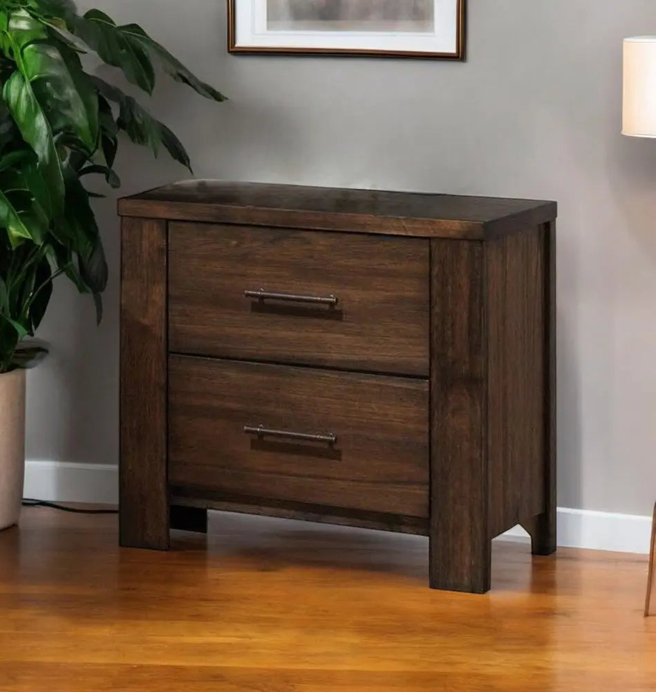 25" Brown Wood Two Drawer Nightstand HomeRoots