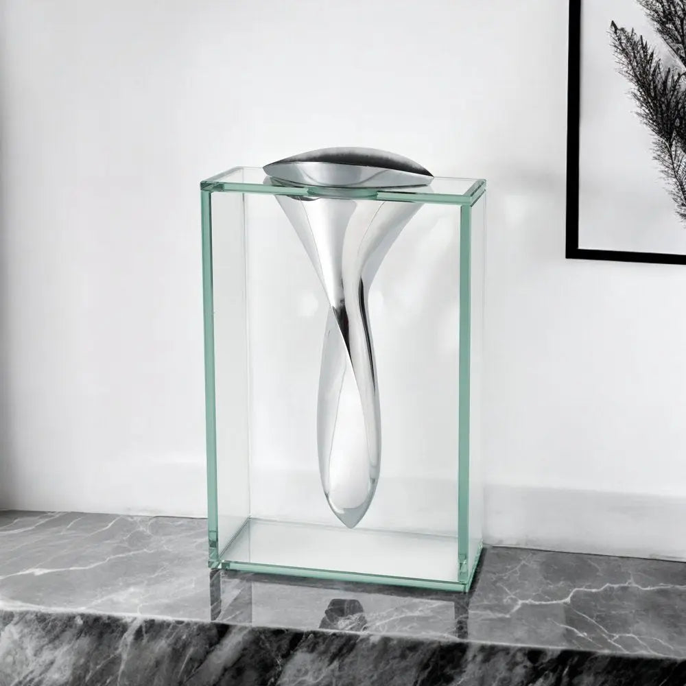 14" Clear Cylinder Aluminum And Crystal Glass Table Vase HomeRoots