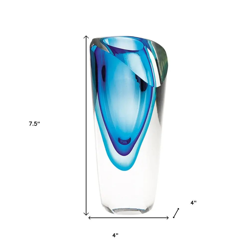 8" Clear and Blue Crystal Table Vase HomeRoots