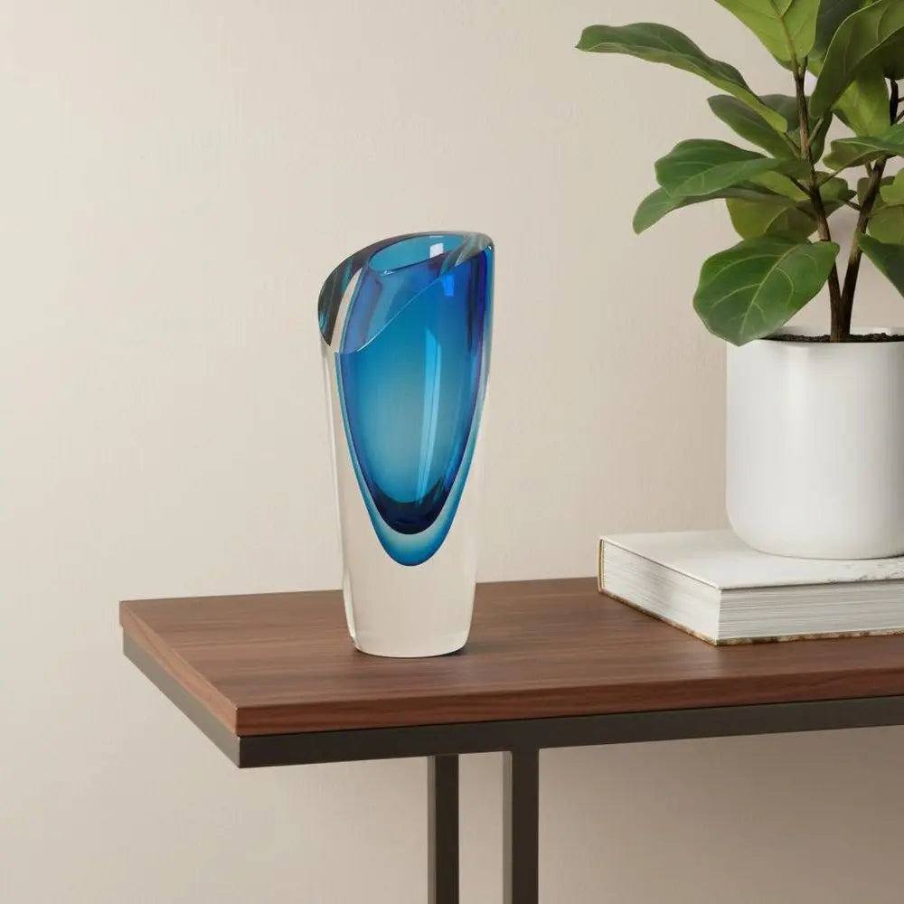 8" Clear and Blue Crystal Table Vase HomeRoots