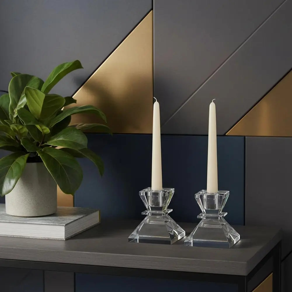 Set of Two Clear Crystal Tabletop Taper Candlesticks HomeRoots