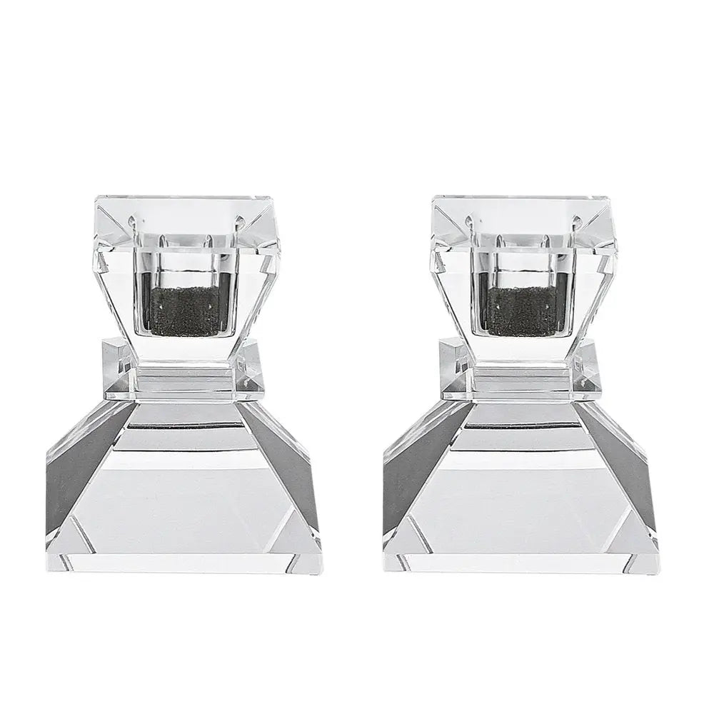 Set of Two Clear Crystal Tabletop Taper Candlesticks HomeRoots