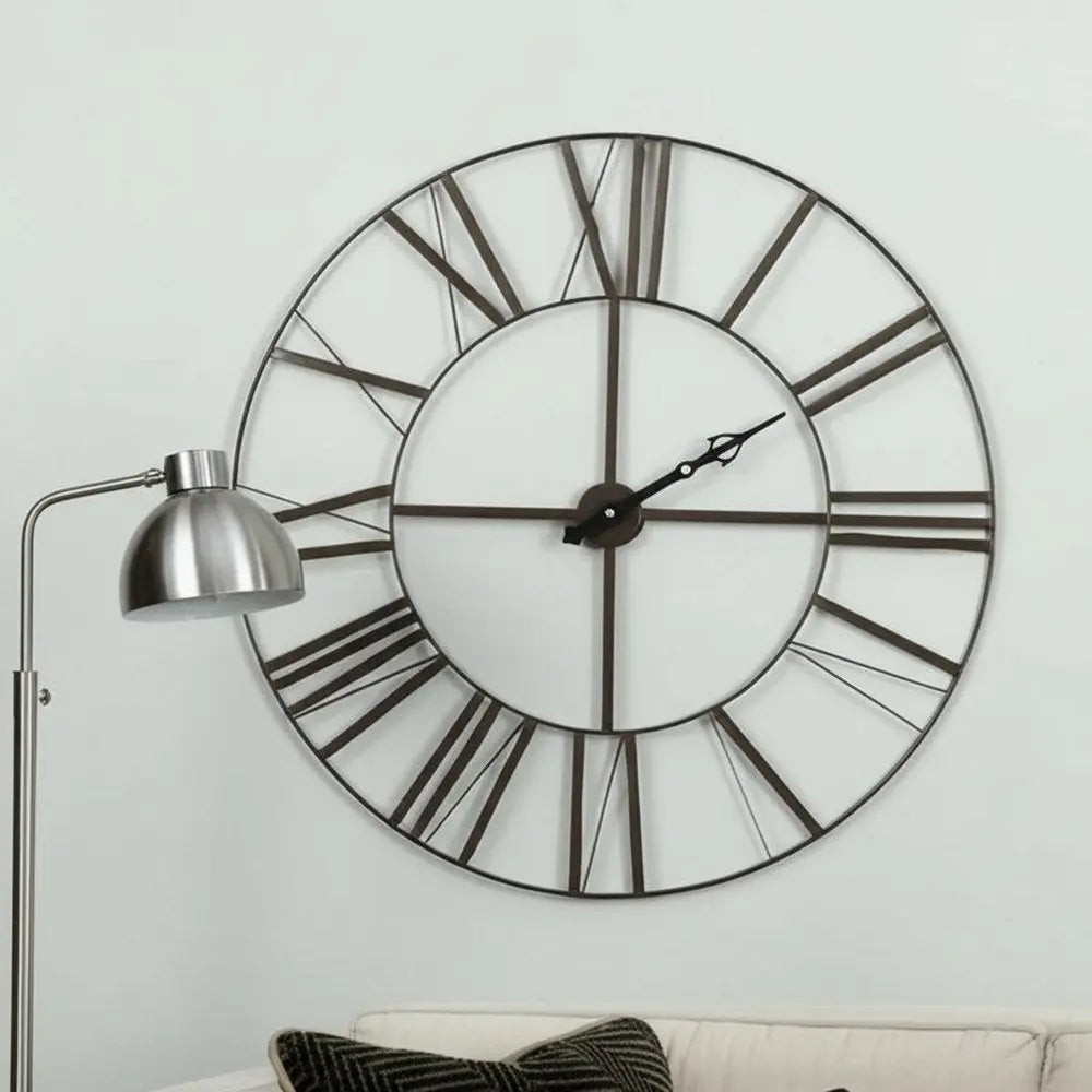 50" Circle Black Metal Skeleton Wall Clock HomeRoots