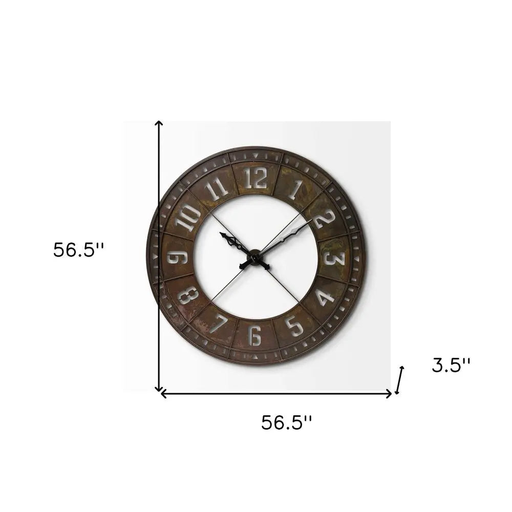 57" Round Industrial Brown Wall Clock HomeRoots