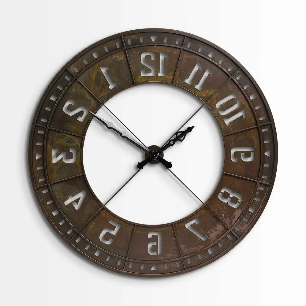 57" Round Industrial Brown Wall Clock HomeRoots