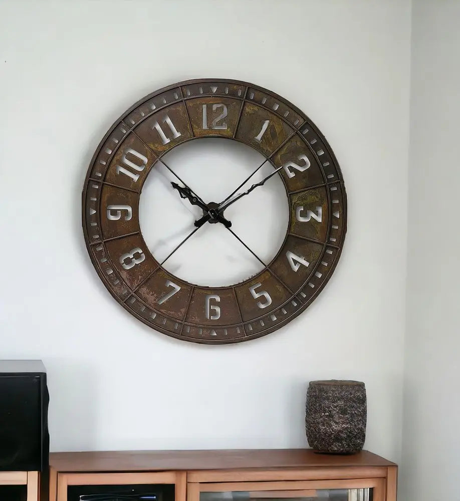 57" Round Industrial Brown Wall Clock HomeRoots