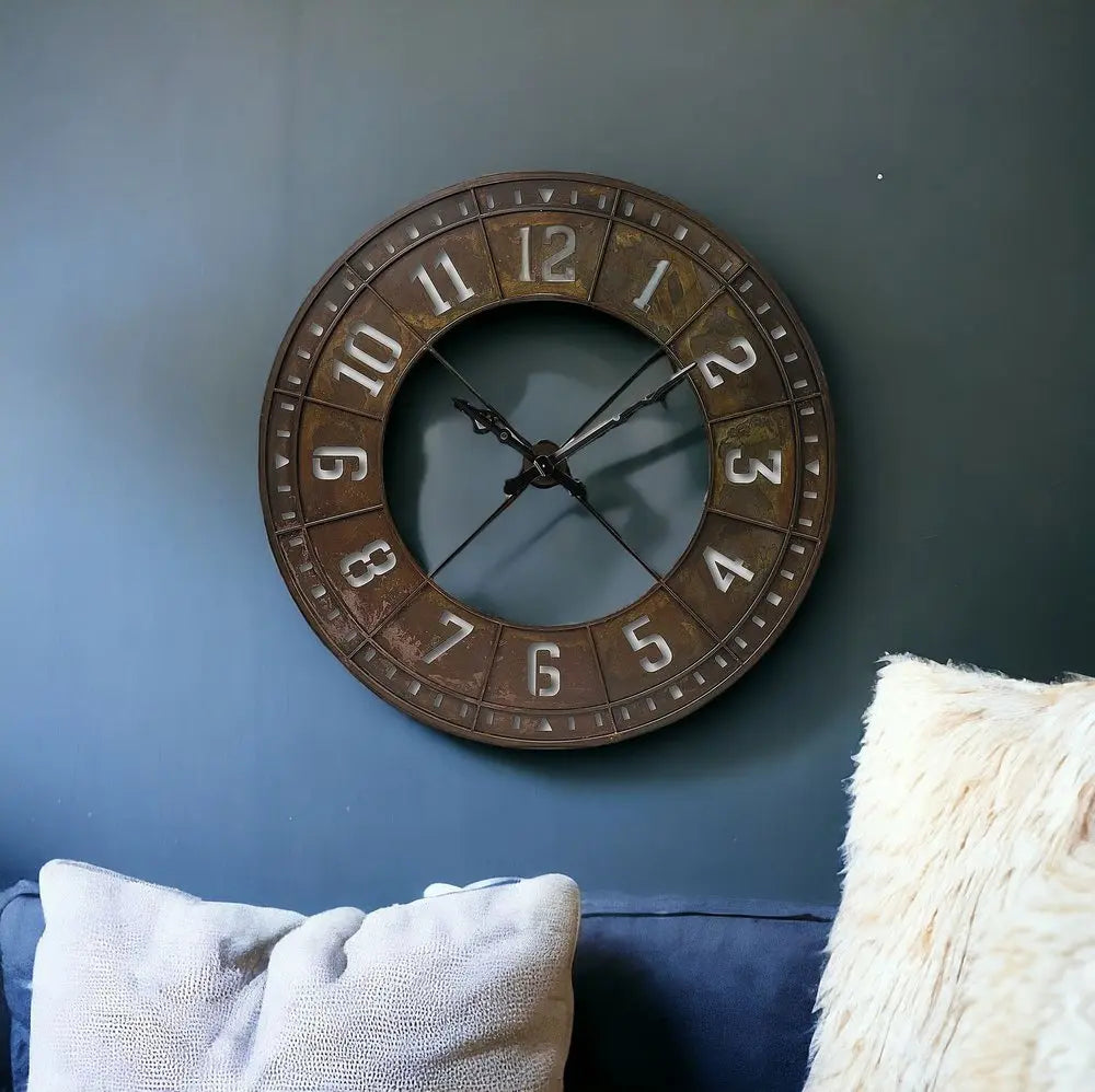 57" Round Industrial Brown Wall Clock HomeRoots