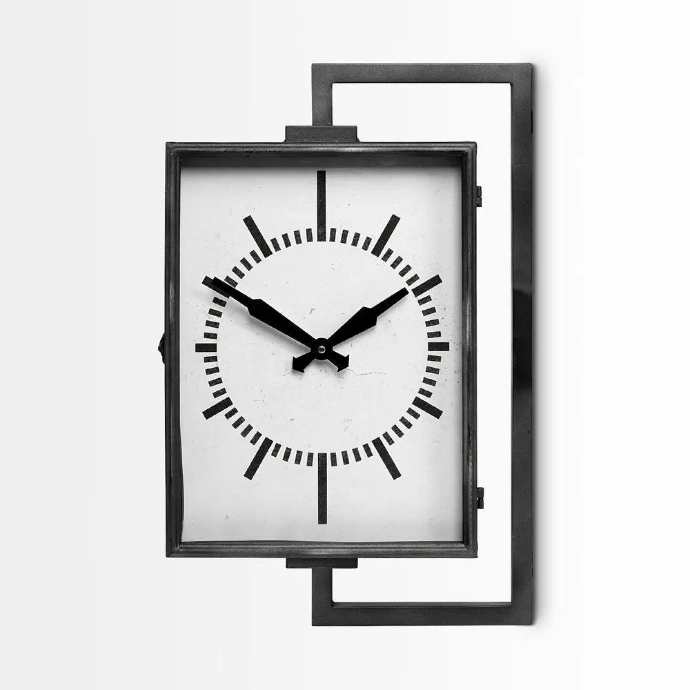 Rectangular Large Black Industrial Style Wall Clock HomeRoots