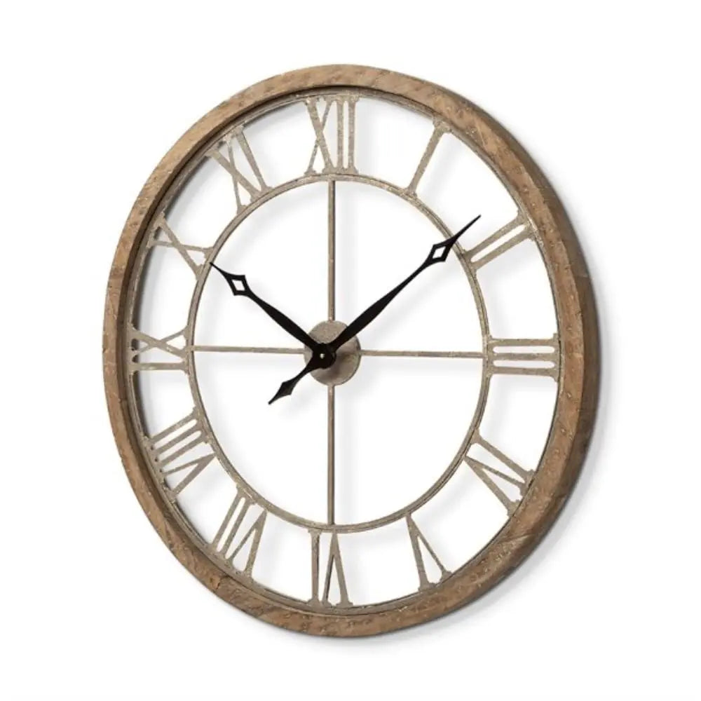 32" Circle Brown Metal Skeleton Wall Clock HomeRoots