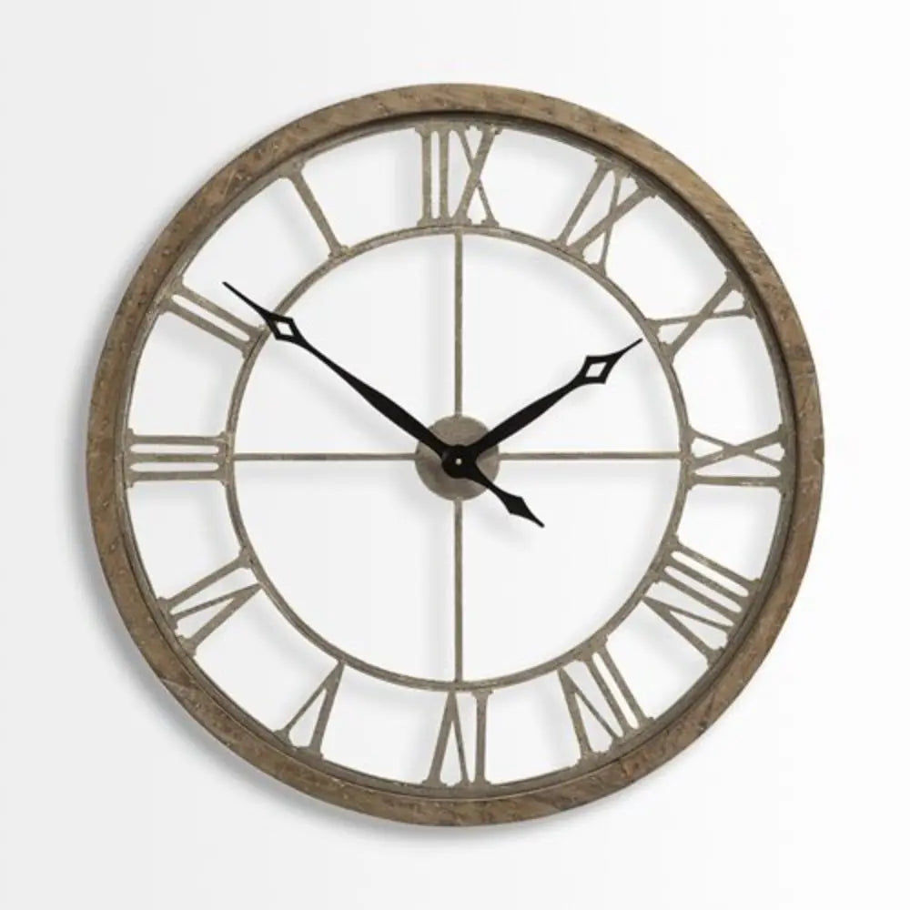 32" Circle Brown Metal Skeleton Wall Clock HomeRoots