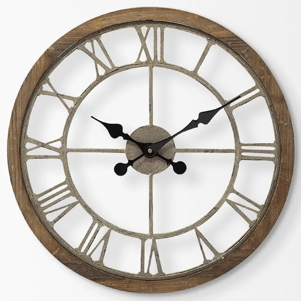 19" Whitewash Brown Round Modern Farm Wall Clock HomeRoots