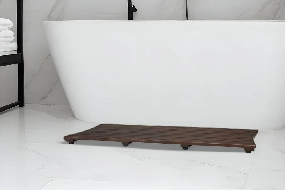 40" Dark Brown Teak Wood Bath Mat HomeRoots