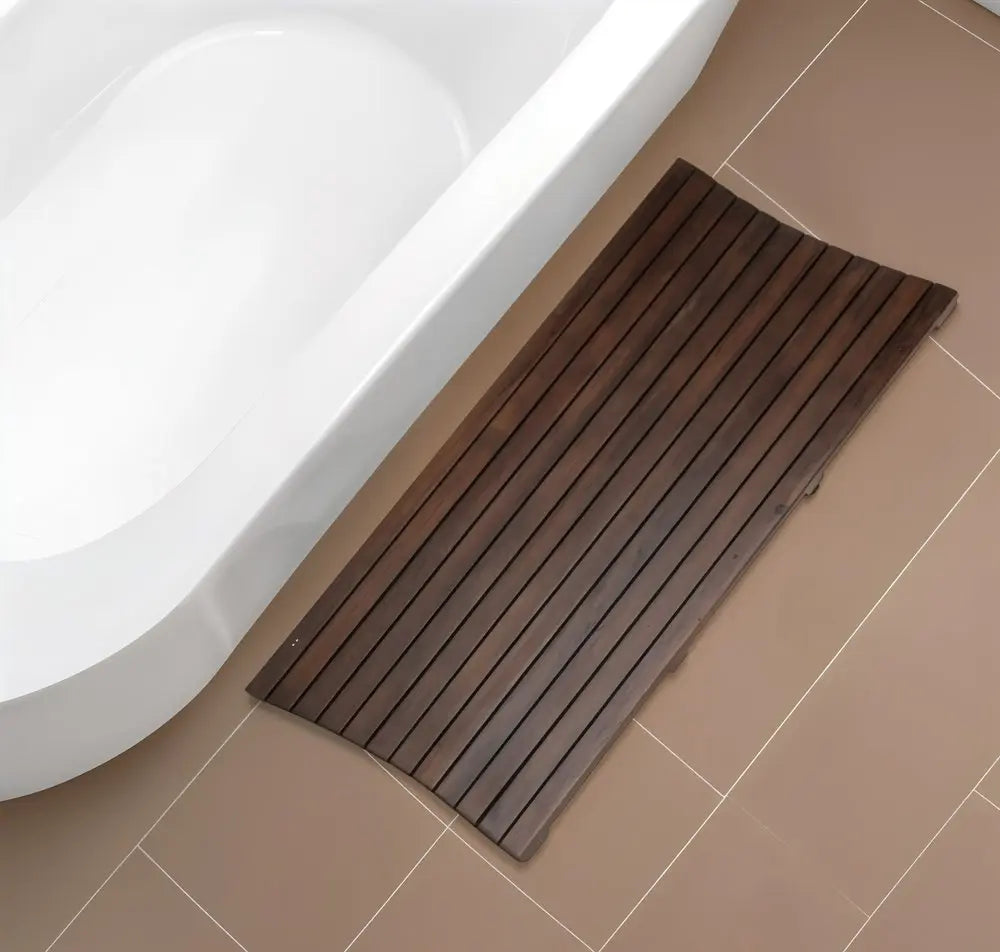 40" Dark Brown Teak Wood Bath Mat HomeRoots