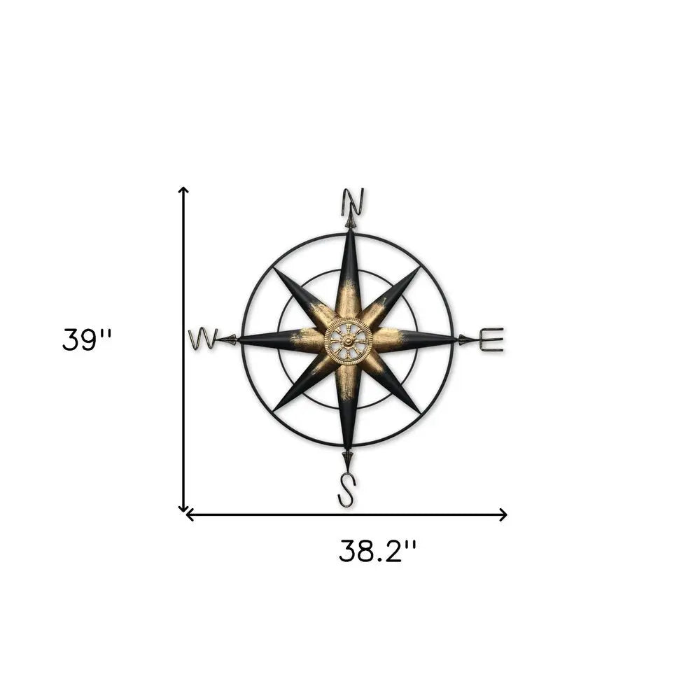39" Black Rustic Compass Metal Wall Decor HomeRoots