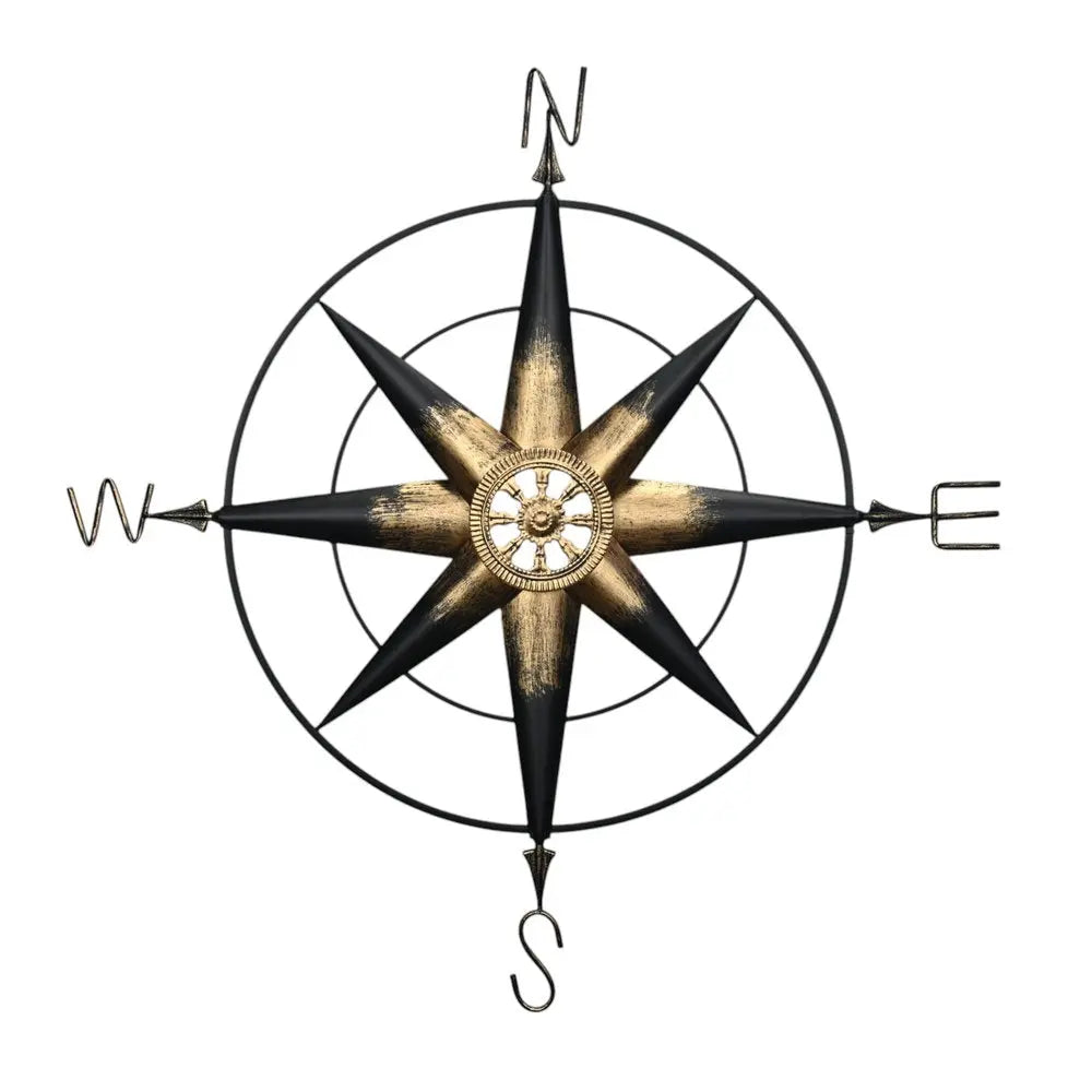 39" Black Rustic Compass Metal Wall Decor HomeRoots