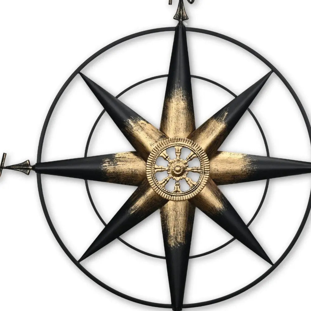 39" Black Rustic Compass Metal Wall Decor HomeRoots