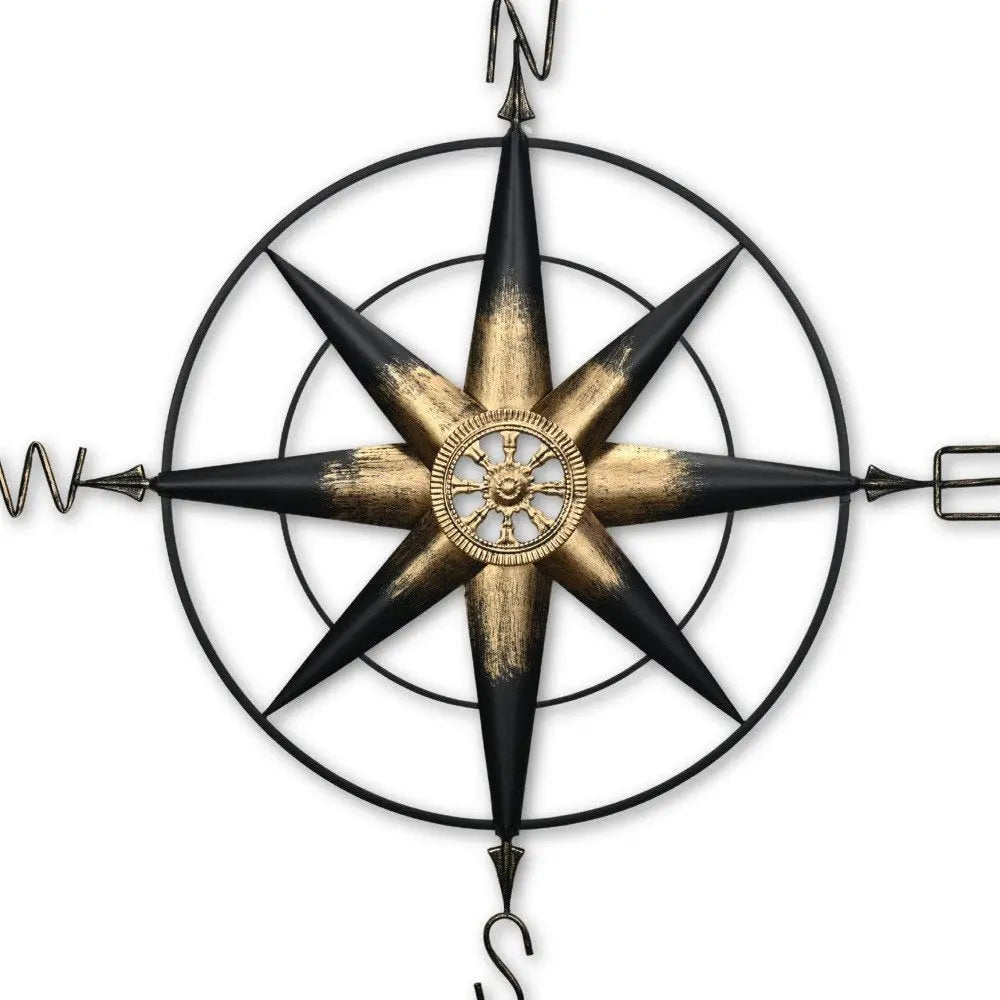 39" Black Rustic Compass Metal Wall Decor HomeRoots
