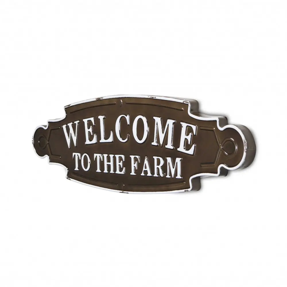 Welcome To The Farm Lacquered Black And White Metal Wall Art HomeRoots