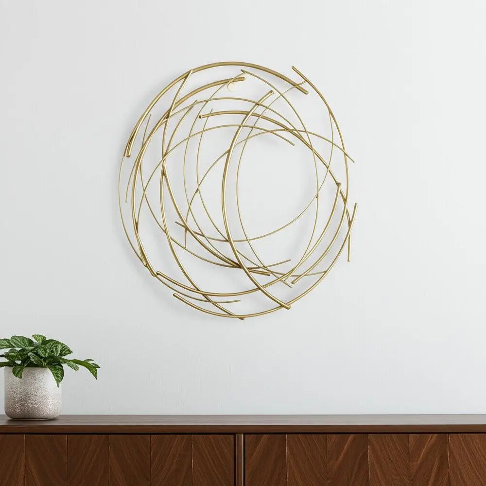26" Gold Metal Abstract Round Hanging Wall Art Decor HomeRoots
