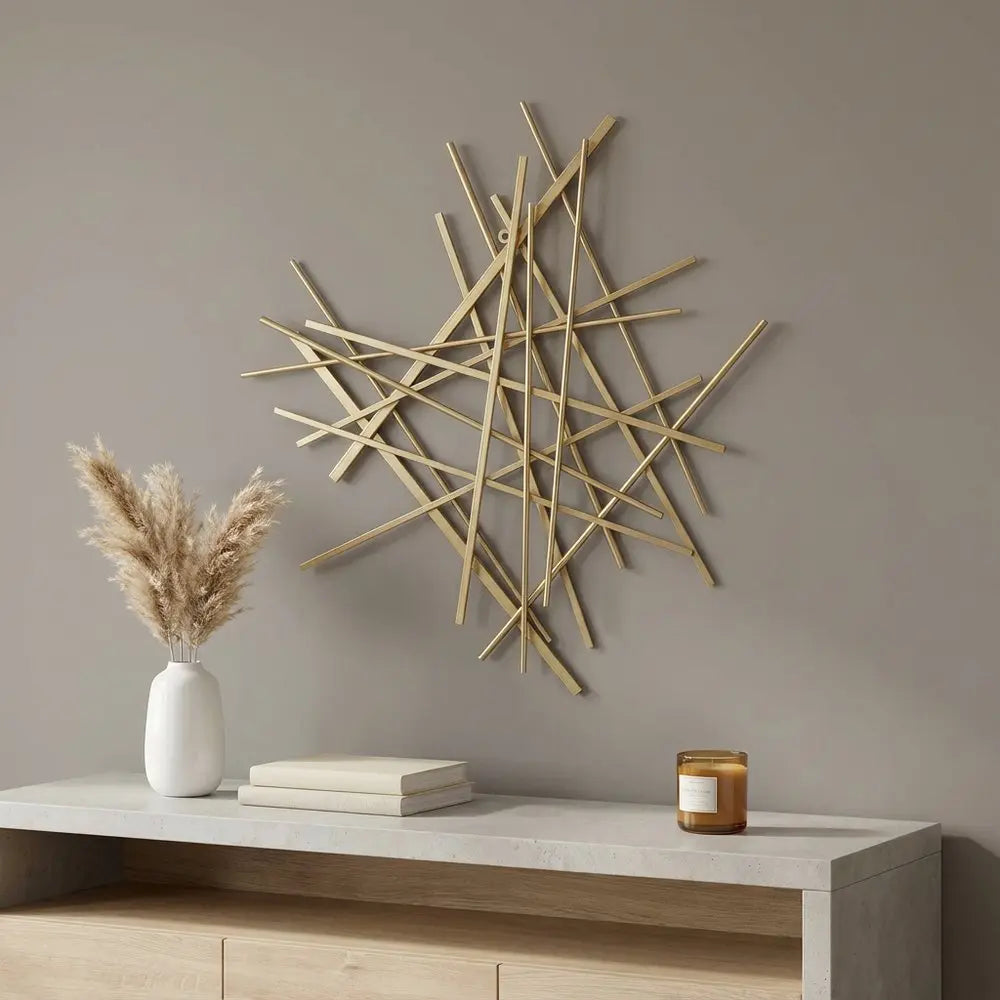 Gold Metal Abstract Linear Strips Wall Art Decor HomeRoots