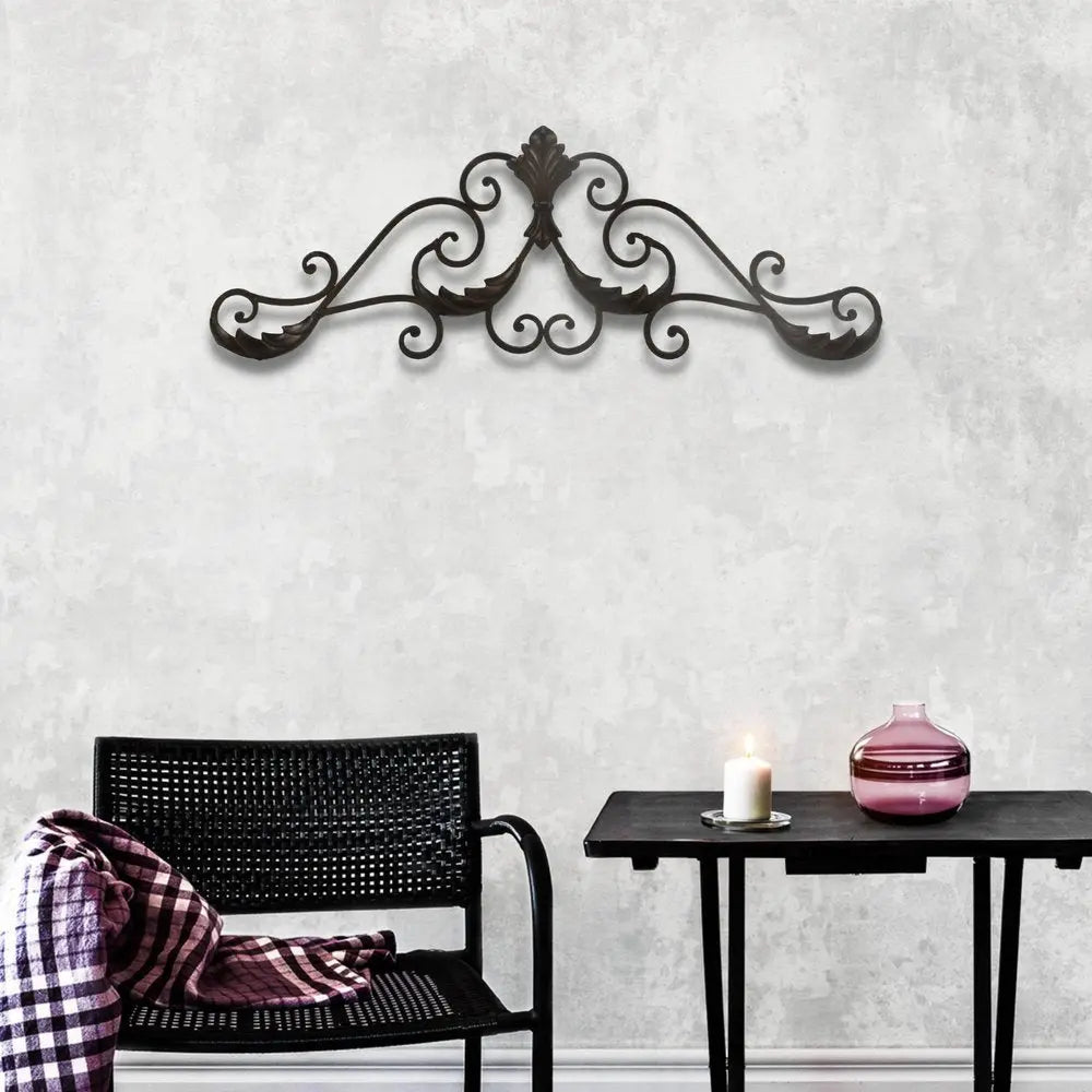 11" X 32" Brown Metal Rustic Scroll Hanging Dimensional Sculpture HomeRoots