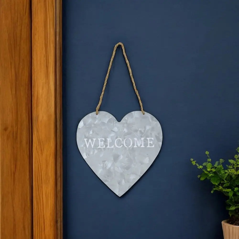 10" Gray Galvanized Metal Heart Shaped Welcome Wall Decor HomeRoots
