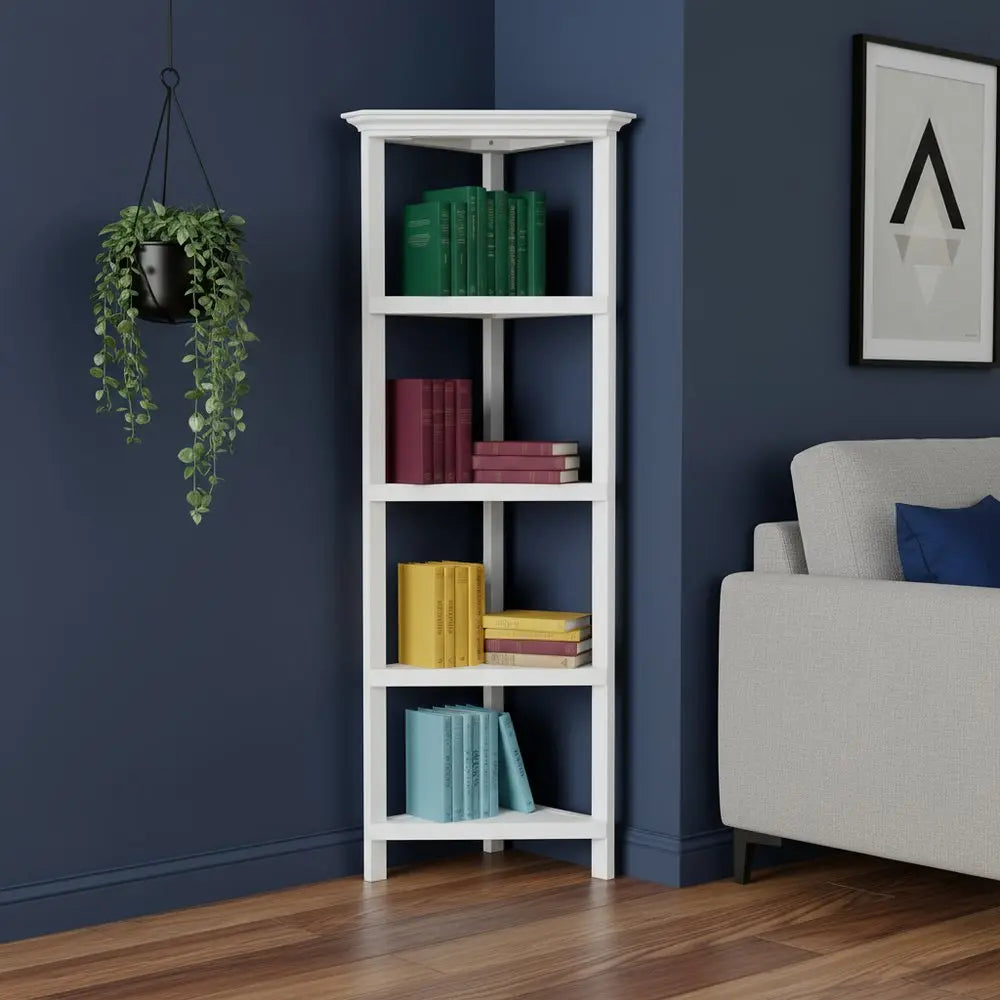White Solid Wood Corner Bookcase HomeRoots