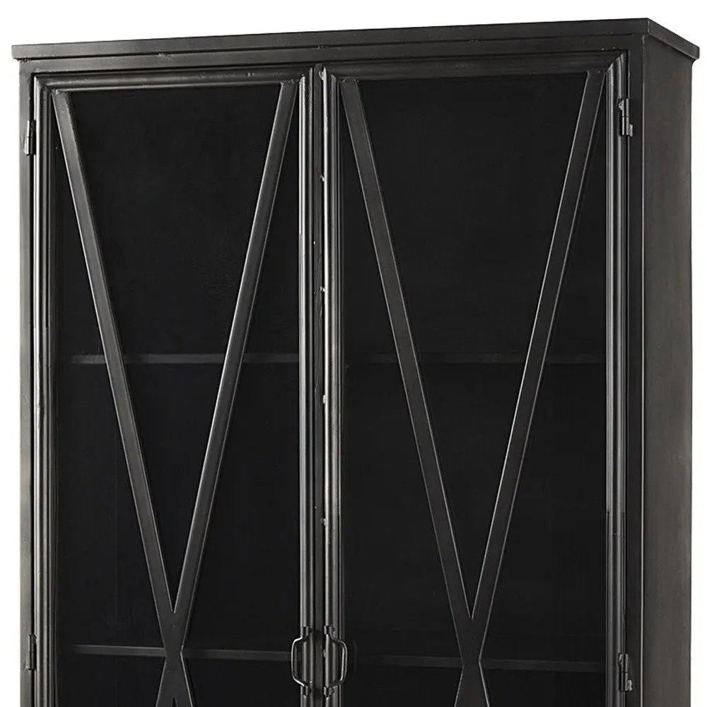 38" Black Glass and Metal Display Cabinet With Two Doors HomeRoots