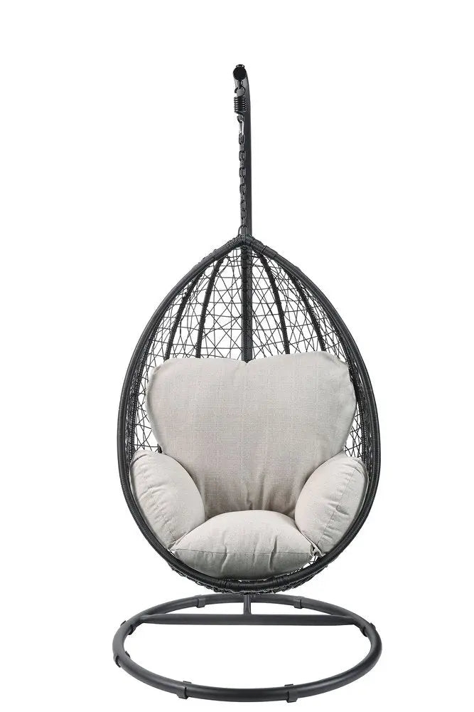 38" Black Metal Swing Chair With Beige Cushion HomeRoots