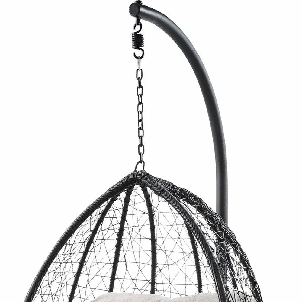 38" Black Metal Swing Chair With Beige Cushion HomeRoots